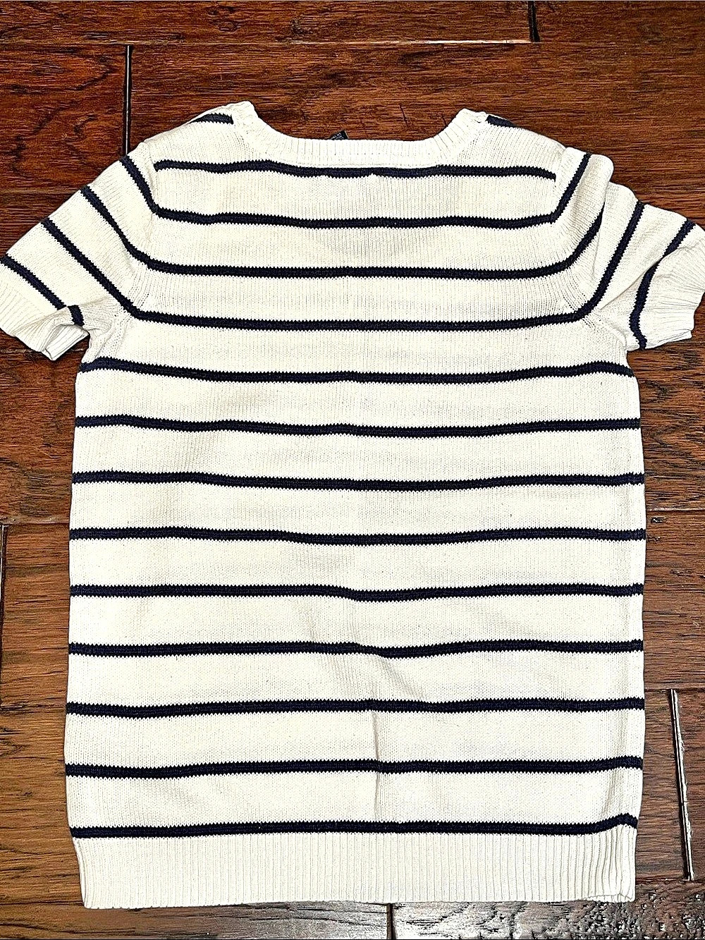 Tommy Hilfiger Striped Short Sleeve Knit Sweater - Cream & Navy XS - Picture 2 of 5